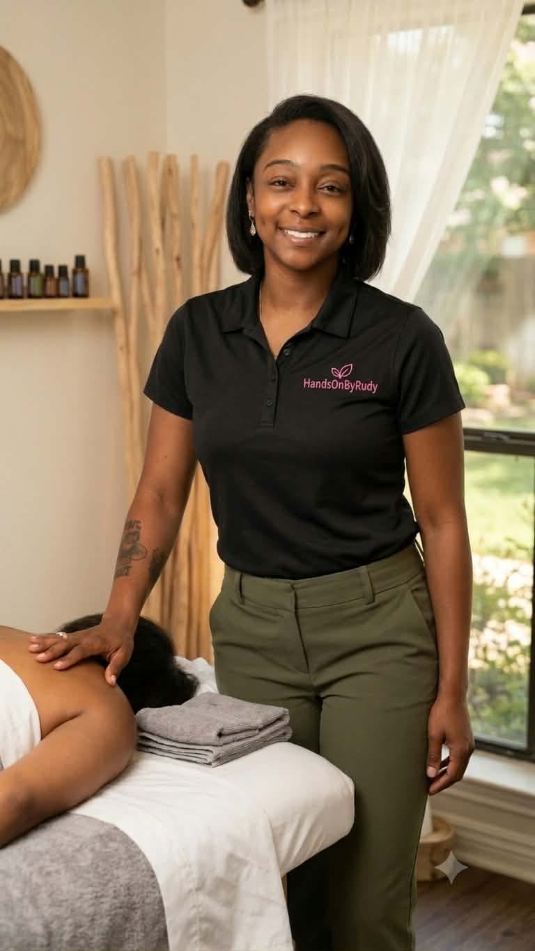 Rudy working with a client on the massage table
